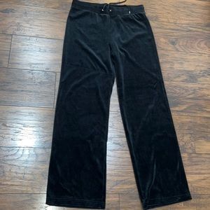 Jones New York black velour straight leg pants. Large. Elastic waist.